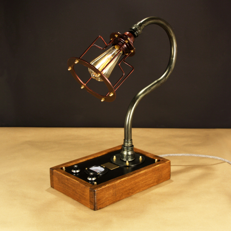 Fényerőszabályzós asztali indusztriális lámpa, edison 230V, 60W, E27